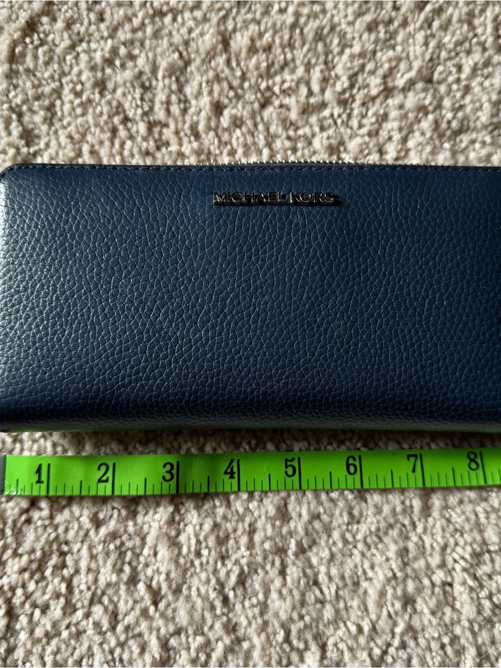 Michael Kors Dark Blue Pebbled Leather Continental Wallet with Silver Logo